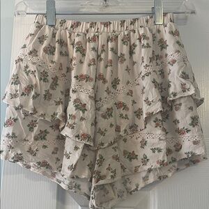 Floral Lace Trim High Waist Shorts